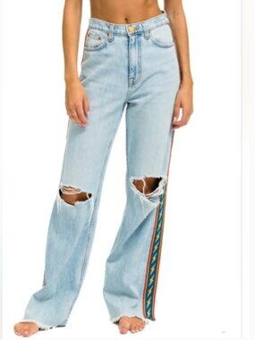 Aviator Nation Bolt Stripe High Rise Wide-leg Gypsy blue Jeans size 26